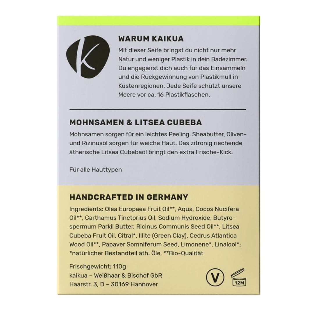kaikua Seife Mohnsamen Litsea Cubeba